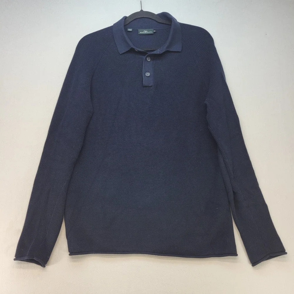 Rodd & Gunn Polo Sweater Mens Medium Navy Blue Ribbed Knit Australian Cotton